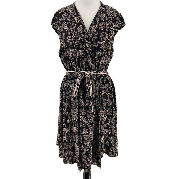 Anthropologie Dresses & Skirts - Maeve Anthropologie Women's Black Noronha Elephant Print Novelty Dress Medium
